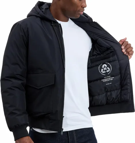 Vista 2 de Michael Kors chaqueta bomber acolchada para hombres con babero estilo chaleco aislante, bomber extra cálida para clima frío