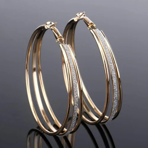 Vista 2 de Aretes para mujer, diseño de círculos redondos esmerilados multicapa, para fiestas, joyería de regalo, joyería de regalo