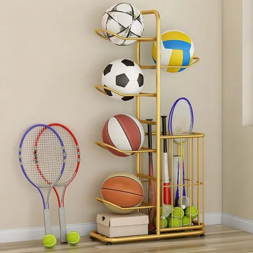 Vista 13 de Basketball Storage Rack, Sports Equipment Organizer, Yoga Mat Storage Basket, Multi-Tier Ball Storage Rack with Adjustable Feet for Garages, Courts