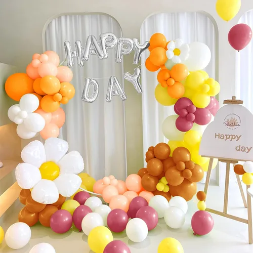 Vista 3 de Kit de arco de guirnalda de globos de margaritas de 166 piezas, globos pastel macarrón, arco pastel de primavera para fiesta temática de margaritas