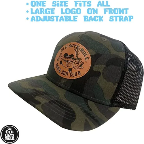 Vista 3 de OLD GUYS RULE Sombrero de camionero para hombre, Rod & Gun Club – Regalo para papá, abuelo, marido, día del padre, cumpleaños, vacaciones, divertido