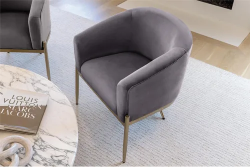 Vista 9 de Milliard Silla con brazo para sala de estar y comedor con terciopelo tapizado fácil de limpiar y patas doradas en forma de X, gris