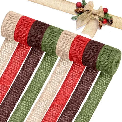 Vista 10 de WILLBOND 8 rollos de cinta de arpillera con cable de Navidad de 44 yardas