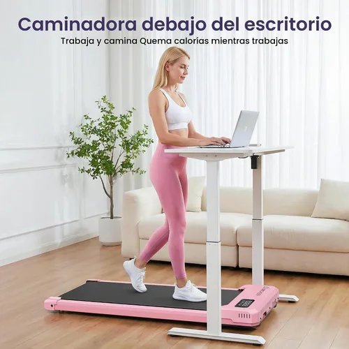Vista 5 de ANCHEER Walking Pad with Vibration Plate: Under Desk Treadmill with Incline Girly Pink