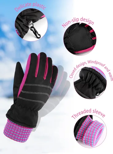 Vista 4 de SATINIOR 2 pares de guantes impermeables para niños, guantes de nieve cálidos para invierno, guantes de esquí para niños y niñas, resistentes al
