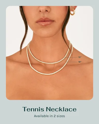 Vista 3 de PAVOI 14K Gold Plated Tennis Necklace for Women 3mm Cubic Zirconia Dainty Gold Tennis Necklaces Simulated Diamond Tennis Chain in 15" or 18
