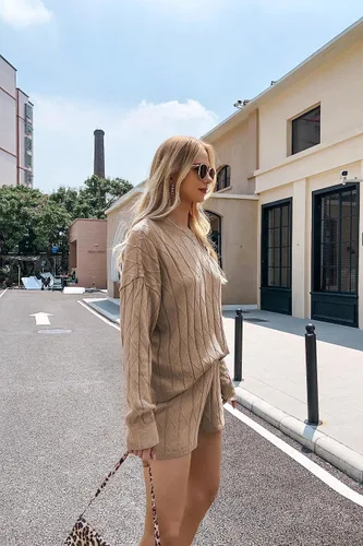 Vista 6 de Ekouaer Conjunto de 2 piezas de suéter de manga larga y pantalones cortos para mujer