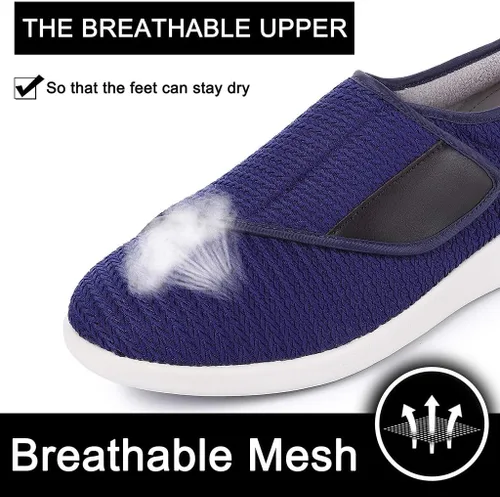 Vista 5 de Zapatos para diabéticos para hombres, zapatos anchos para hombres mayores, cierre ajustable, ligeros, transpirables, pies hinchados, tenis