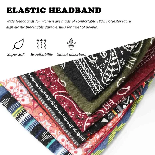 Vista 6 de Olbye Diademas anchas bohemias anudadas turbante elásticas antideslizantes florales diademas para entrenamiento para la cabeza, bandana bohemia