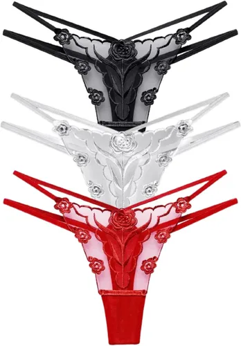 Vista 6 de Tanga de malla para mujer, ropa interior sexy, paquete de 3