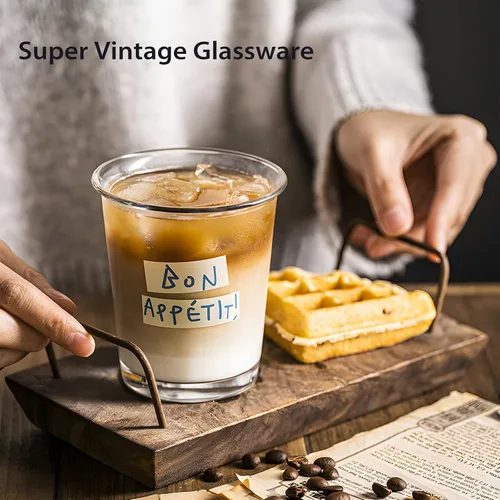 Vista 6 de YY Juego de 2 vasos de agua vintage de 10.1 fl oz para cóctel, whisky, jugo