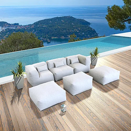 Vista 9 de ANNYH PortoCervo - Juego de 6 muebles de patio para exteriores que combina 1 silla central y 2 sillas esquineras, 3 otomanas, sillas de puf rellenas