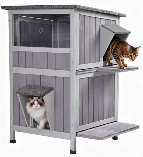 Vista 11 de GUTINNEEN Casa grande para gatos con calefacción para exteriores con forro aislante, refugio para gatos resistente a la intemperie con almohadilla
