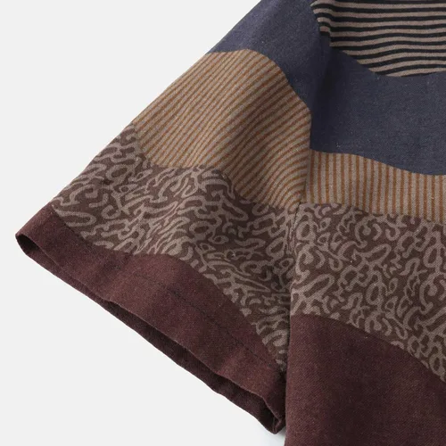 Vista 8 de Men's Vintage Button-Down Shirts Tees Tie Dye Patchwork Print Cardigan Blouses Turn-Down Retro Tops Short Sleeve
