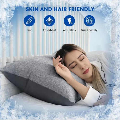 Vista 4 de HOMFINE Fundas de almohada refrescantes de tamaño estándar - Fibra de enfriamiento Q-Max 0.439 de doble cara para protector de almohada, funda