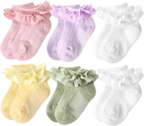 Vista 10 de AQOKKA Flower Baby Girls Socks with Non-Slip Grips Cute Cotton Princess Low Newborn Baby Socks for Girls Toddler 0-12 Months