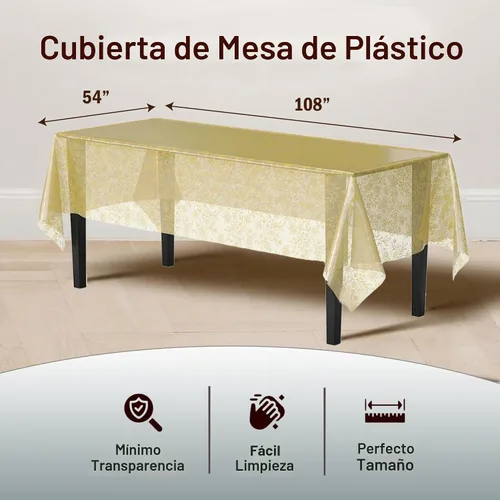 Vista 2 de Exquisite Mantel rectangular de plástico de encaje, paquete de 12 manteles de encaje rectangulares de 54 x 108 pulgadas, mantel floral transparente