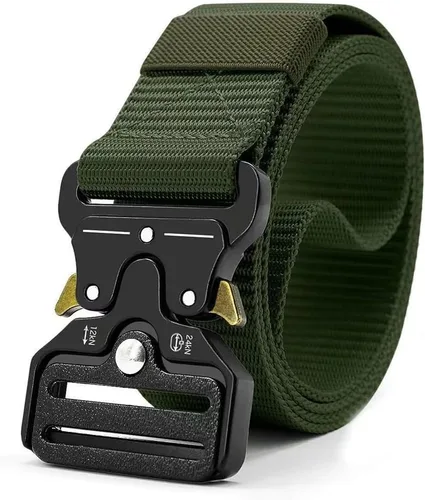 Vista 8 de Cinturón táctico para hombre, resistente hebilla de metal de liberación rápida, ajustable, estilo militar, cinturones de nailon