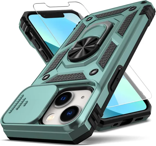 Vista 10 de Funda para iPhone 12 Mini, con protector de pantalla HD para cámara deslizante, [protección de cámara] [soporte giratorio magnético] funda Negro