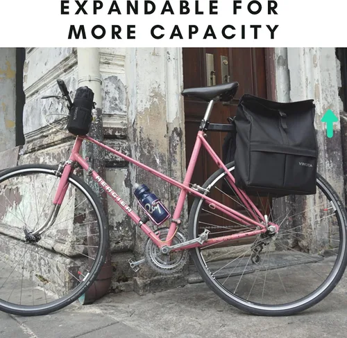 Vista 5 de Vincita Bolsas laterales de ciclismo resistentes al agua con cubierta de lluvia, grande, asa de transporte, puntos reflectantes, portabicicicletas