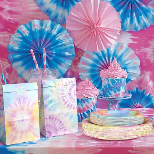 Vista 5 de Conjunto de Decoraciones para Fiesta Tie Dye - Divertidos Platos, Servilletas y Tenedores para Fiesta Tie Dye para una Celebración Vibrante