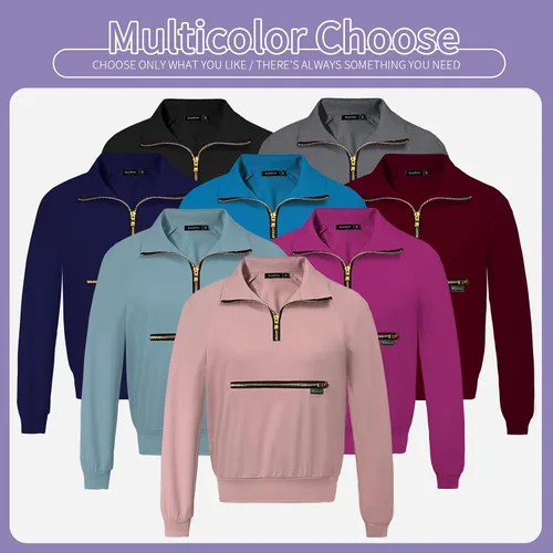 Vista 5 de niaahinn Camiseta de manga larga con cuello en V para mujer, uniforme médico