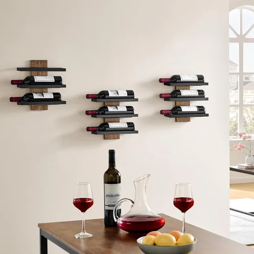 Vista 7 de Hoctieon - Estante para vinos de 3 niveles, madera marrón rústica Marrón rústico