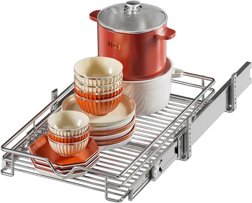 Vista 11 de DINDON Organizador de gabinete extraíble (11 pulgadas de ancho x 18 pulgadas de profundidad), cajones extraíbles para armarios de cocina, estantes