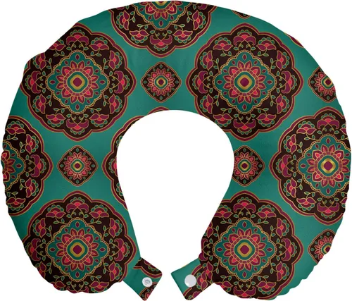 Vista 38 de Ambesonne Almohada de viaje para pizza, con patrón dibujado a mano, menú de pizzería, comida rápida, deliciosa comida gourmet, accesorio de viaje