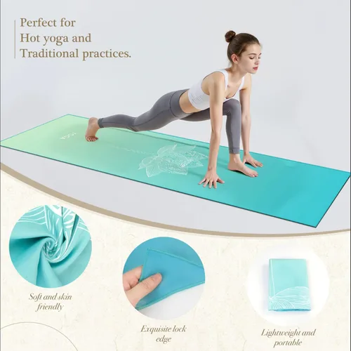 Vista 3 de Toalla de yoga con bolsillos en las esquinas, antideslizante, toalla de yoga caliente de 24 x 72 pulgadas para yoga caliente, pilates, fitness