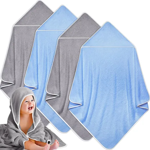 Vista 9 de Reginary Paquete de 4 toallas con capucha para bebé, toallas de baño de forro polar coral para bebé, 30 x 30 pulgadas, suaves y absorbentes, manta