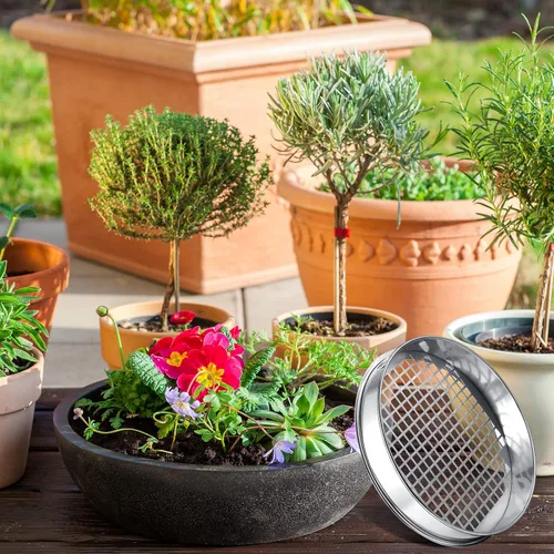 Vista 6 de Youyole Tamiz de suelo de 11.81 pulgadas para jardinería, arena y jardín, tamiz de suciedad para rocas, acero inoxidable, tamiz de acertijo