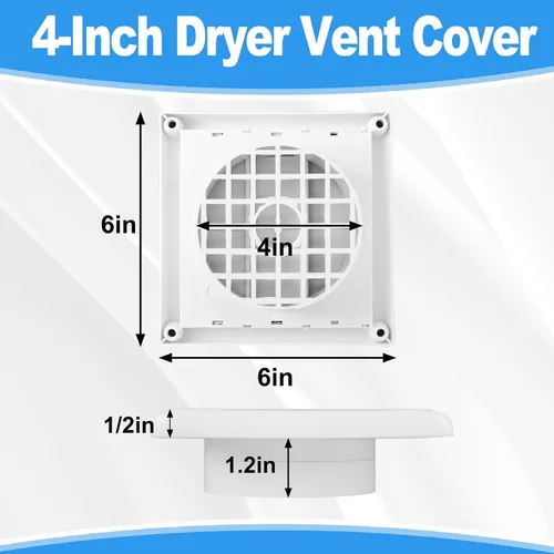 Vista 3 de Cubierta de ventilación exterior de 4 pulgadas con solapa con listones y protector de pájaros integrado, tapa de escape exterior resistente a