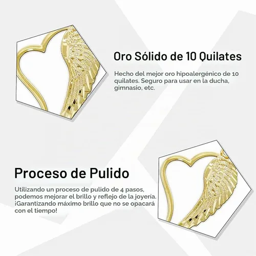 Vista 2 de Ala de ángel de oro dentro del corazón - Oro macizo de 10 quilates