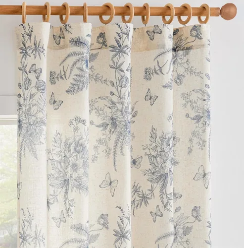 Vista 14 de JINCHAN Cortinas florales de lino para sala de estar, cortinas negras de estilo granja francesa de campo, cortinas de 63 pulgadas de largo, cortinas