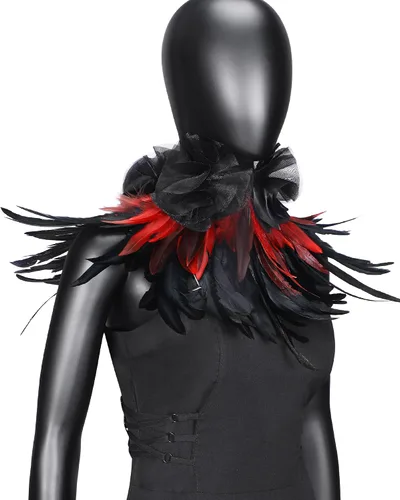 Vista 2 de Collar gótico de plumas negras: gargantilla de plumas victorianas para mujer, collar de plumas para Halloween, collar de cosplay, Estilo-5