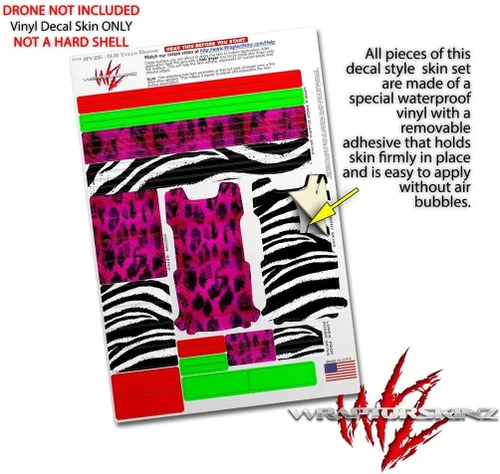 Vista 4 de Skin Decal Wrap 2 Pack Compatible with DJI Ryze Tello Pink Distressed Leopard Drone NOT Included