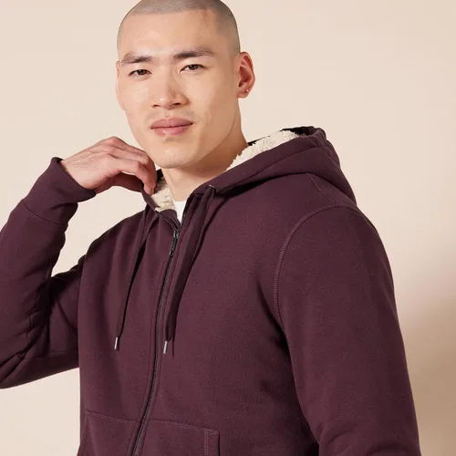 Vista 3 de Tienda Essentials Sudadera de vellón con capucha, con forro de sherpa y cierre completo de cremallera para hombre