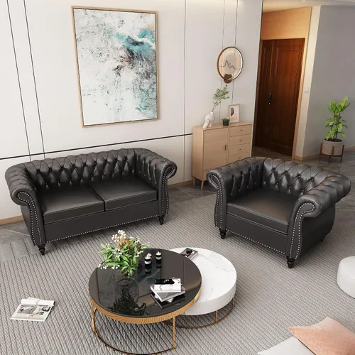 Vista 21 de AVZEAR Juego de sofá modular de 2 piezas para sala de estar, sofá tapizado, moderno juego de sofás estilo con botones acolchonados, sofá Beige
