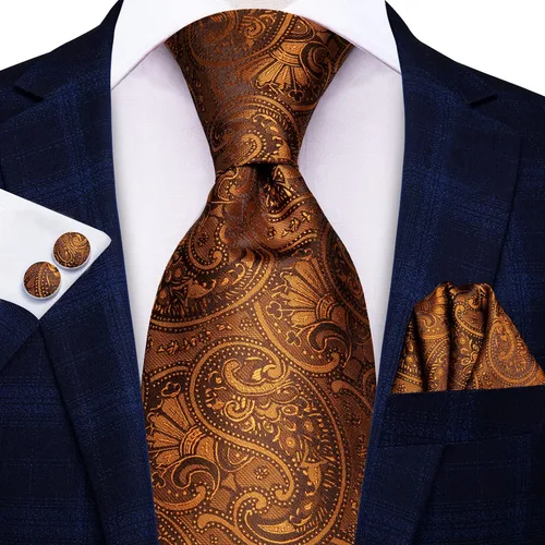 Vista 211 de Hi-Tie Corbatas de seda para hombre, diseño de cachemira a rayas, con bolsillo, gemelos cuadrados, conjunto formal de negocios