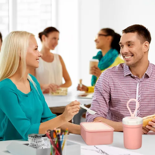 Vista 6 de Dandat Bolsa de almuerzo preppy para mujeres y niñas, bolsa de almuerzo rosa con compartimentos y taza de sopa para niñas, adultos, adolescentes