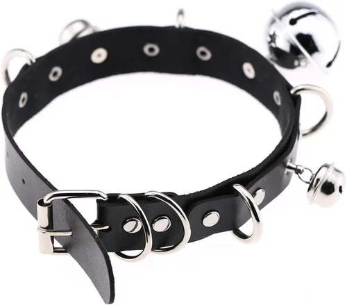 Vista 4 de Multicolor PU Simulated Leather Black-tone Silver-tone 4cm Large Bell Rivets Neckband Choker Necklace