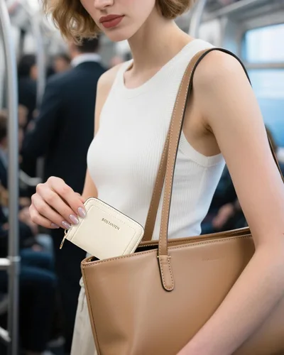 Vista 6 de BOSTANTEN Tarjetero de tarjeta de crédito RFID de cuero pequeñas carteras para mujer, cartera de tarjeta con cremallera de acordeón, Beige