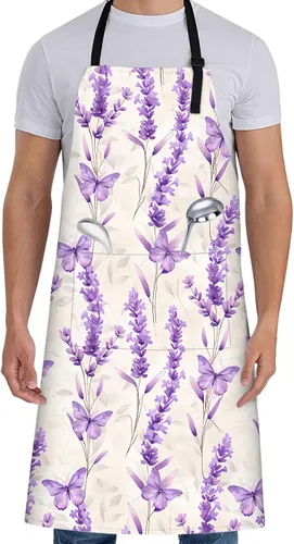 Vista 11 de Delantal floral de margaritas blancas para mujer, 28 x 33 pulgadas, delantales de cocina de primavera fresca con 2 bolsillos, tela Oxford, delantal