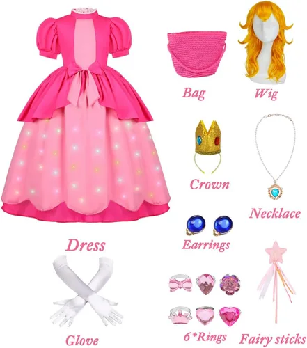 Vista 3 de Disfraz de princesa melocotón para niñas, disfraz de Halloween para cosplay, súper hermanos con accesorios para peluca