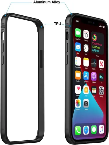 Vista 3 de Funda delgada de metal compatible con iPhone 12 12 Pro, funda de parachoques de metal con interior de TPU suave [sin interferencia de señal] Negro