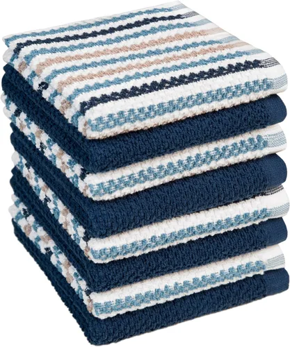Vista 21 de Toallas de cocina de 16 x 26 pulgadas, paquete de 6 toallas de mano grandes de algodón, paños de cocina, diseño de rayas de palomitas de maíz, juego