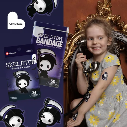 Vista 35 de BioSwiss Vendajes, juego de vendajes autoadhesivos en forma de alienígena de Halloween, sin látex, cuidado de heridas estériles, 24