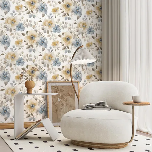 Vista 7 de Papel tapiz floral para despegar y pegar, papel de contacto bohemio de 17.3 x 197 pulgadas, papel de contacto bohemio grande para dormitorio, flores