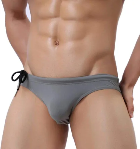 Vista 4 de Mendove Bañadores de bikini de nailon sólido para hombre con cordón ajustable